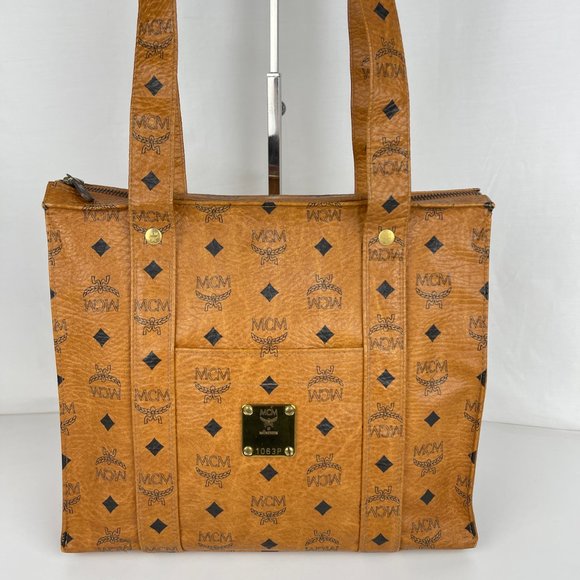 MCM Handbags - MCM Visetos Cognac Signature Shoulder Bag